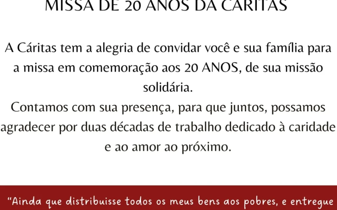 Missa de 20 anos da Caritas